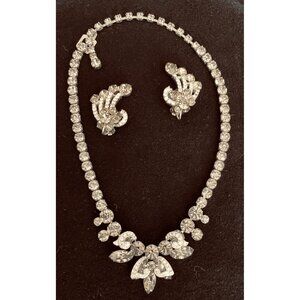 Necklace & Earrings. Rare VTG Weiss Estate Set Brilliant Round Smoky Rhinestone
